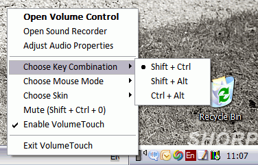 VolumeTouch keyboard menu