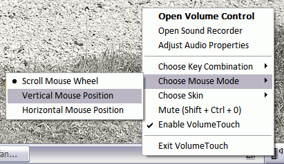 VolumeTouch mouse menu
