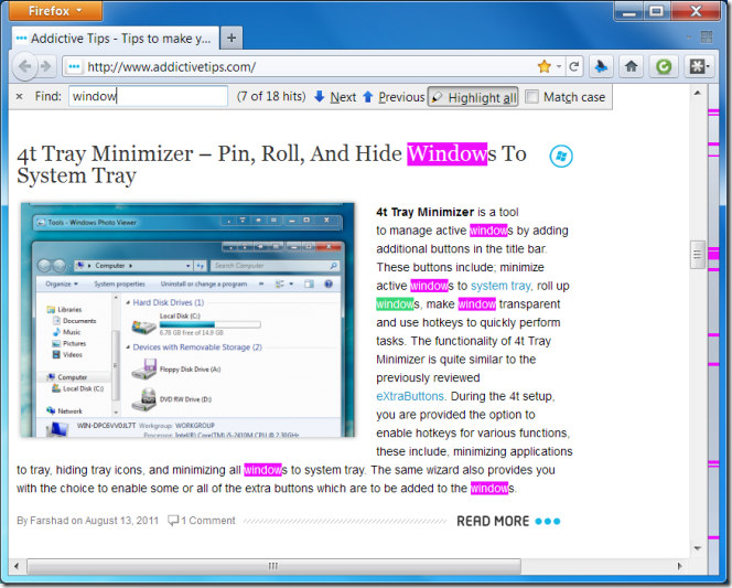 FindBar Tweak поиск по открытой странице Firefox
