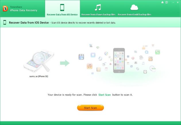 Tenorshare iPhone Data Recovery: старт сканирования