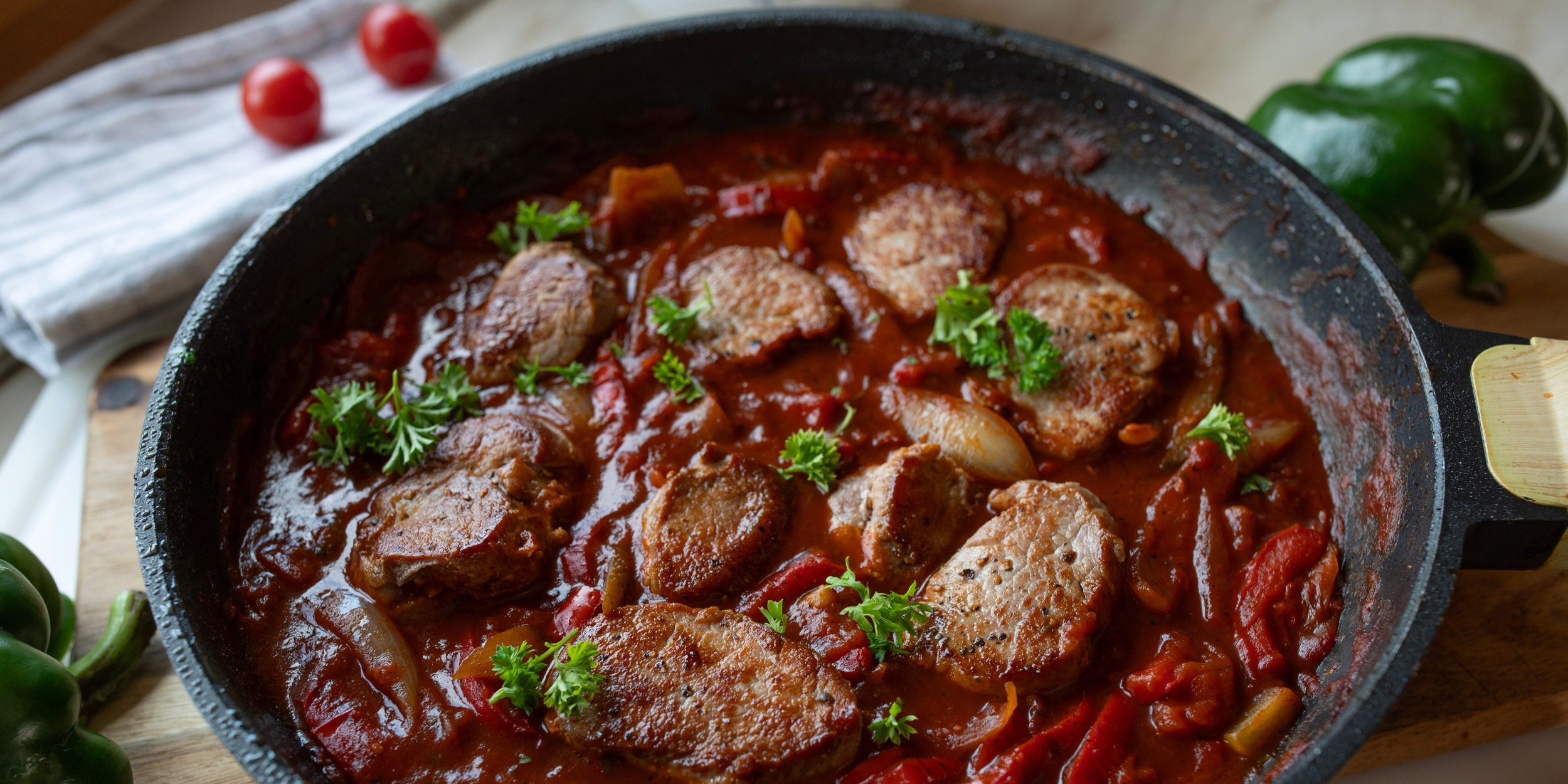 Горячее на ужин из свиной вырезки и овощного соуса