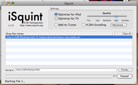 isquint - конвертирование видео для ipod