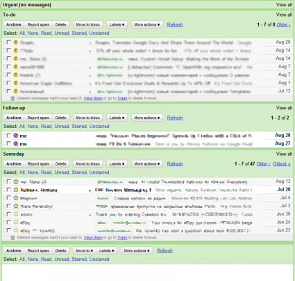 Оптимизируем использование экрана: многопанельный Gmail, скриншот экрана