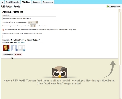 HootSuite: мониторинг RSS сайта и ретрансляция заголовков новых постов в Twitter