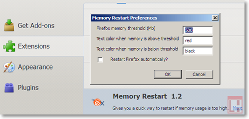 Memory Restart следит за памятью используемой браузером