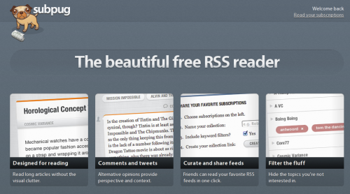Subpug - красивый сервис для чтения RSS c фильтрацией и комментариями