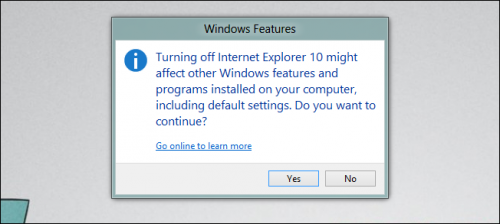 Как отключить Internet Explorer 10 в Windows 8