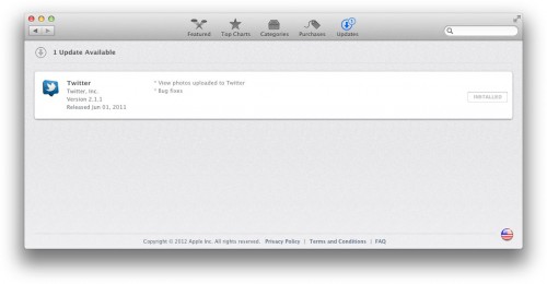 Вечный апдейт Твитера в окне Mac App Store