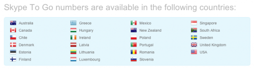 список стран, в которых работает функция Skype To Go Number