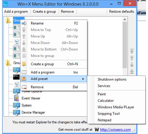 Редактируем Win+X меню в Windows 8