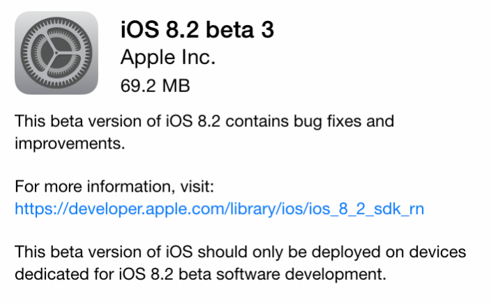 Вышла iOS 8.2 beta 3
