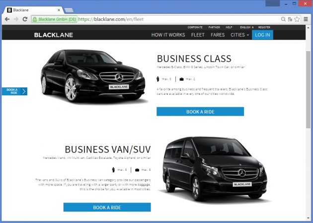 Blacklane предоставляет машины бизнес-класса, бизнес-вэны и авто премиум-класса