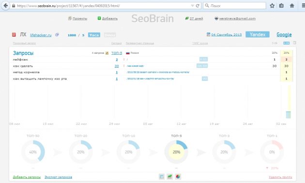 Обзор сервиса SeoBrain, отчет по проекту