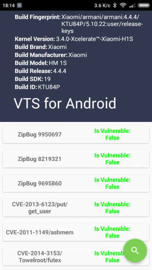  VTS for Android: результаты теста