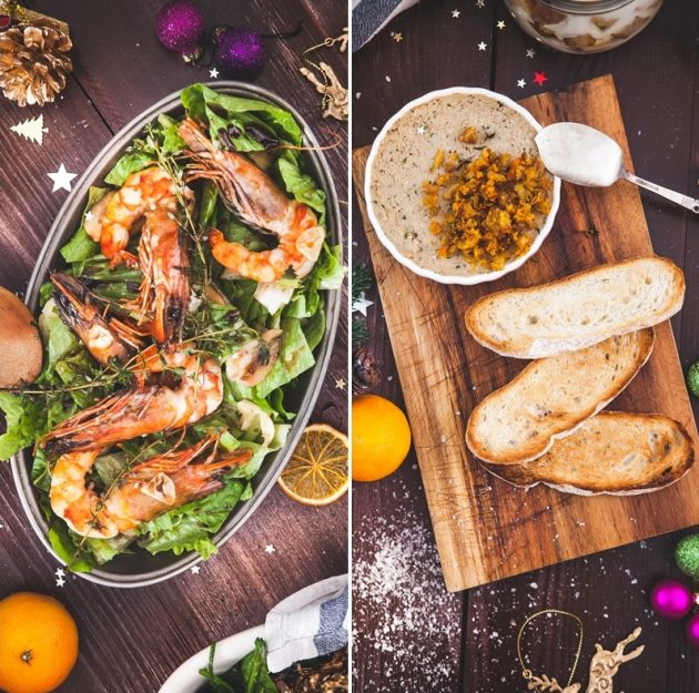 Новогодний стол от «Партии еды»: салат с фейхоа, креветками и коньячной глазурью и пряный утиный паштет