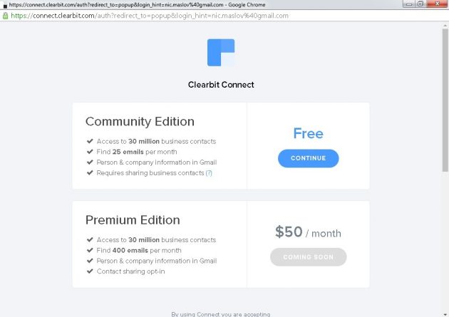 Clearbit Connect: бесплатный и премиум-аккаунты