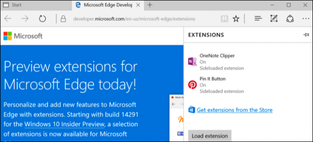 Microsoft Edge extensions Windows 10 Anniversary Update