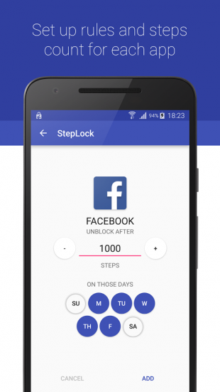 StepLock: норма шагов для разблокировки Facebook*