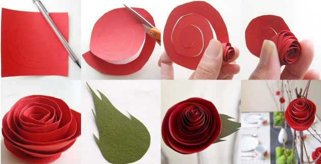 Как сделать розу из бумаги без клея