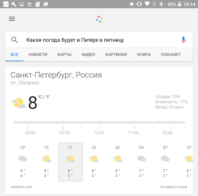 команды Google: погода