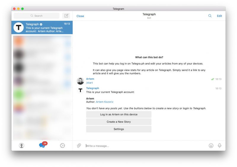 Telgraph Bot В Telegram появился бот для работы с сервисом публикаций Telegraph ...