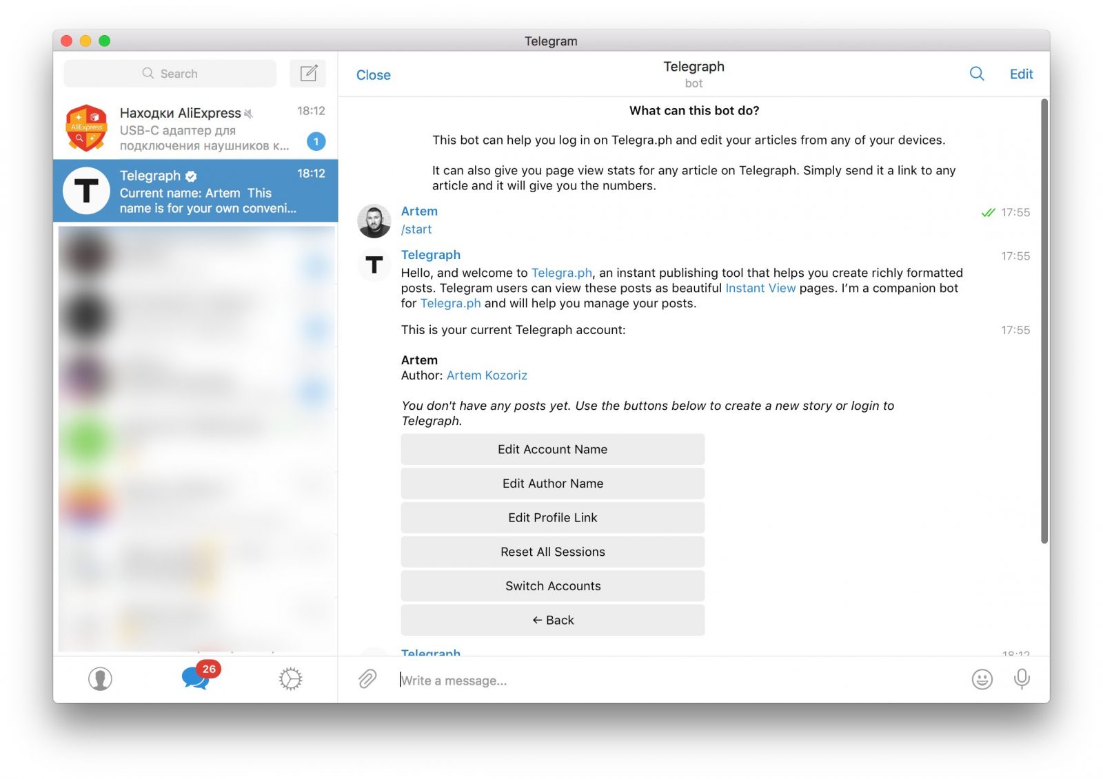 Telgraph Bot В Telegram появился бот для работы с сервисом публикаций Telegraph ...