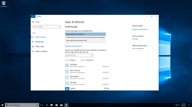 Windows 10: опции