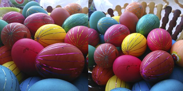 Как покрасить яйца на Пасху: Крашенки можно обмотать скотчем для дизайна ногтей