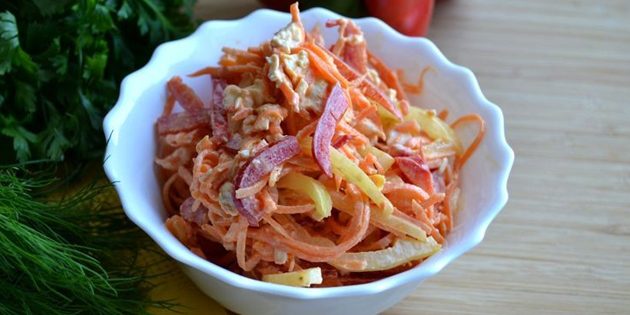 Постный салат с корейской морковью — рецепт с фото пошагово