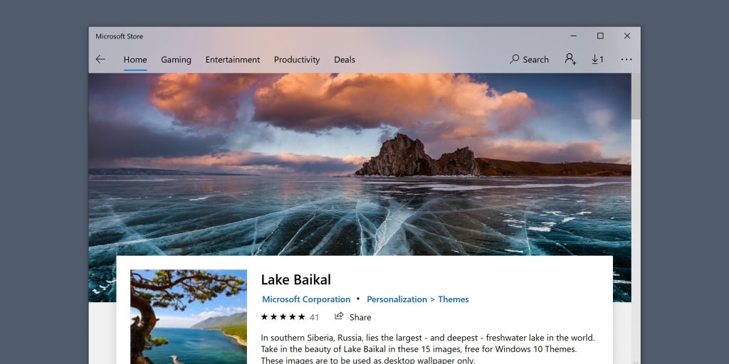 Темы для Windows 10: Lake Baikal