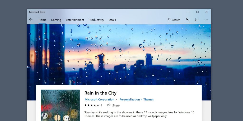 Темы для Windows 10: Rain in the City