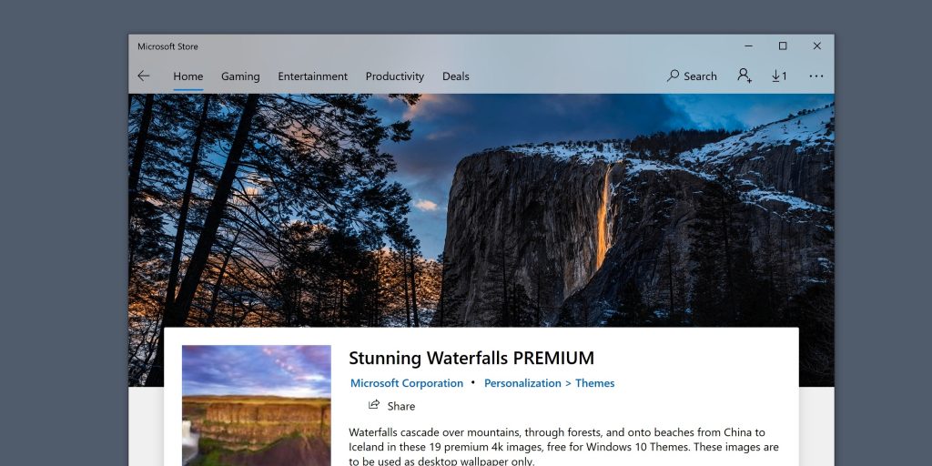 Темы для Windows 10: Stunning Waterfalls