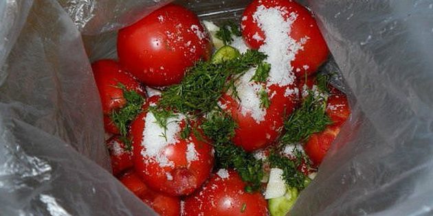 Salted tomatoes in a bag 