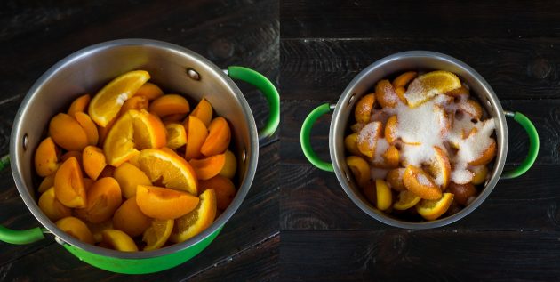 Варенье из абрикосов и апельсинов: засыпьте фрукты сахаром