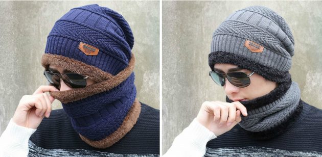 товары для зимы: тёплая шапка с шарфом 