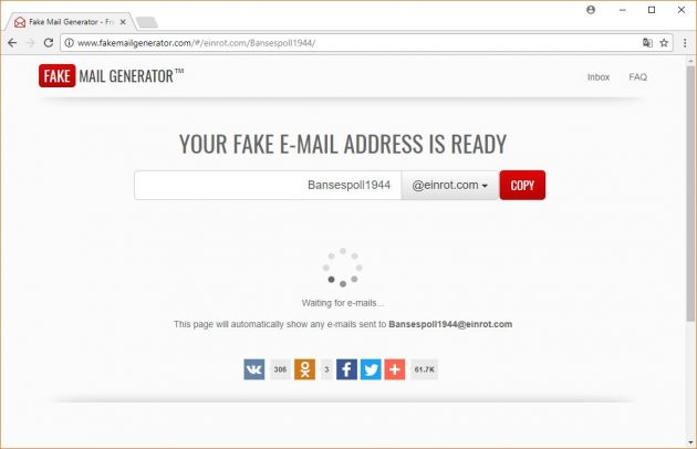временная электронная почта: Fake Mail Generator