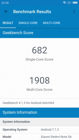 Redmi Note 5a Geekbench