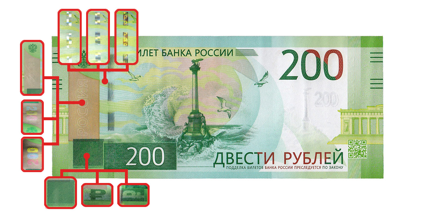 Устройство в купюре. Признаки подлинности 200 купюры. Признаки подлинности 200 рублевой купюры. 200 Рублей банкнота. Подлинность банкноты 200 рублей.