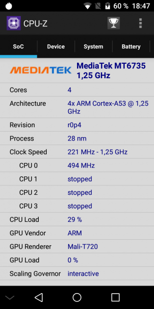 Bluboo D5 Pro. CPU-Z