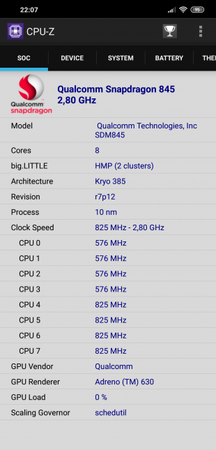 обзор Xiaomi Pocophone F1: CPU-Z