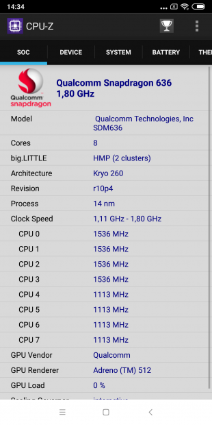 обзор Xiaomi Mi Max 3: CPU-Z