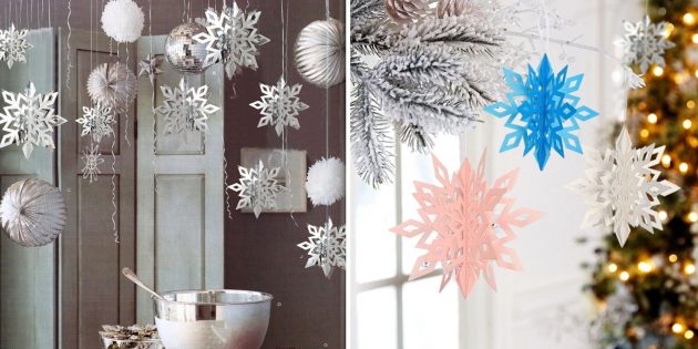 Новогодние украшения: снежинки из картона