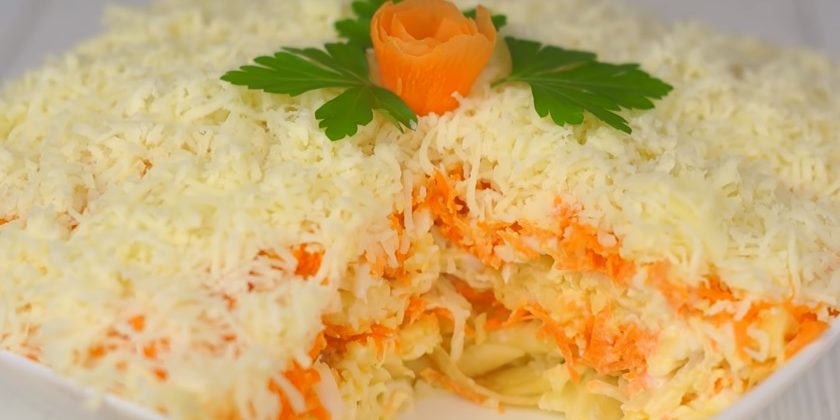 Слоеный салат картофель яйца морковь яблоко