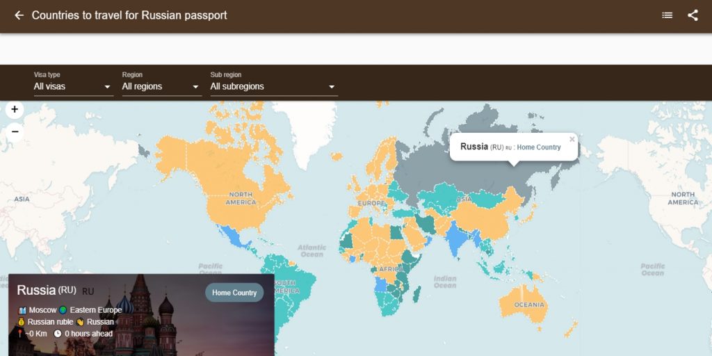 Visa List: Страны для путешествий с российским пасспортом