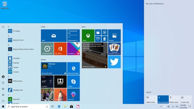 Весеннее обновление версии Windows 10: новая светлая тема