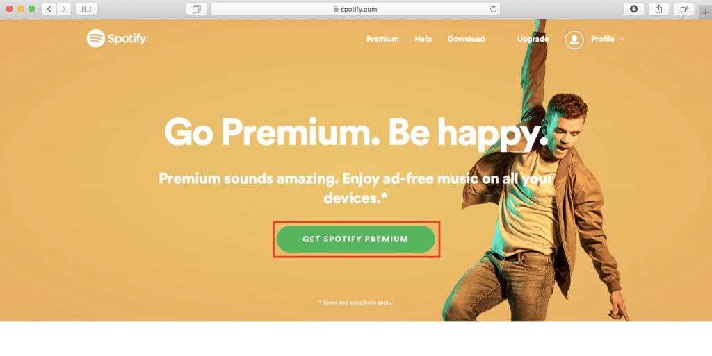 Как использовать Spotify в России: нажмите Get Spotify Premium