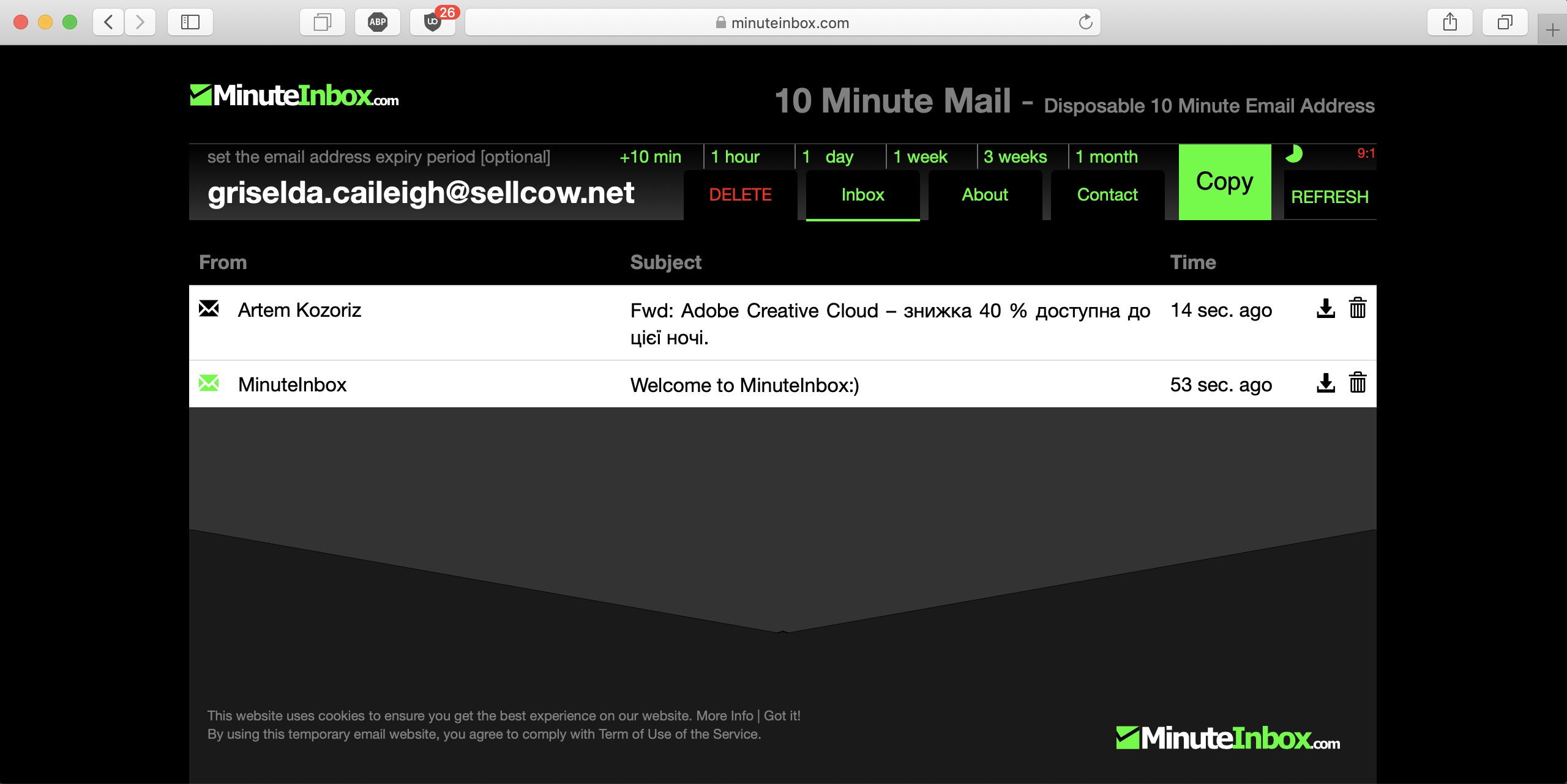 Most web uses. 5min mail. 2 Minute mail. 50 Sec ago.