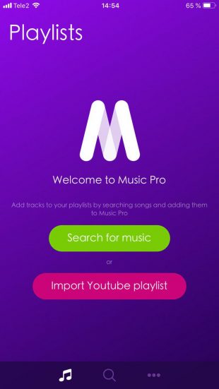 Чтобы слушать музыку с Youtube в Music Pro не нужно вводить логин и пароль