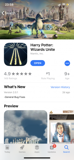 поиск Harry Potter: Wizards Unite в App Store