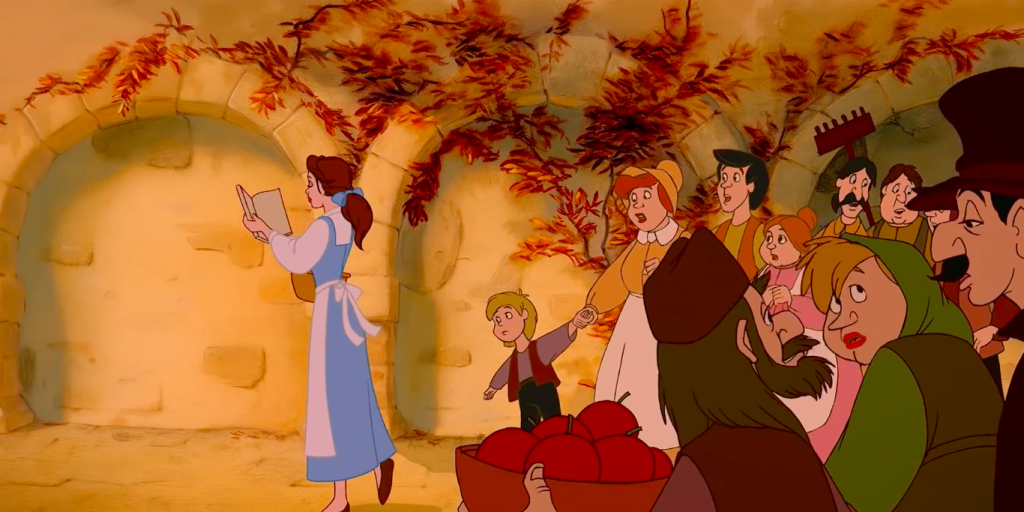 Белль и жители деревни в мультфильме 1991 года